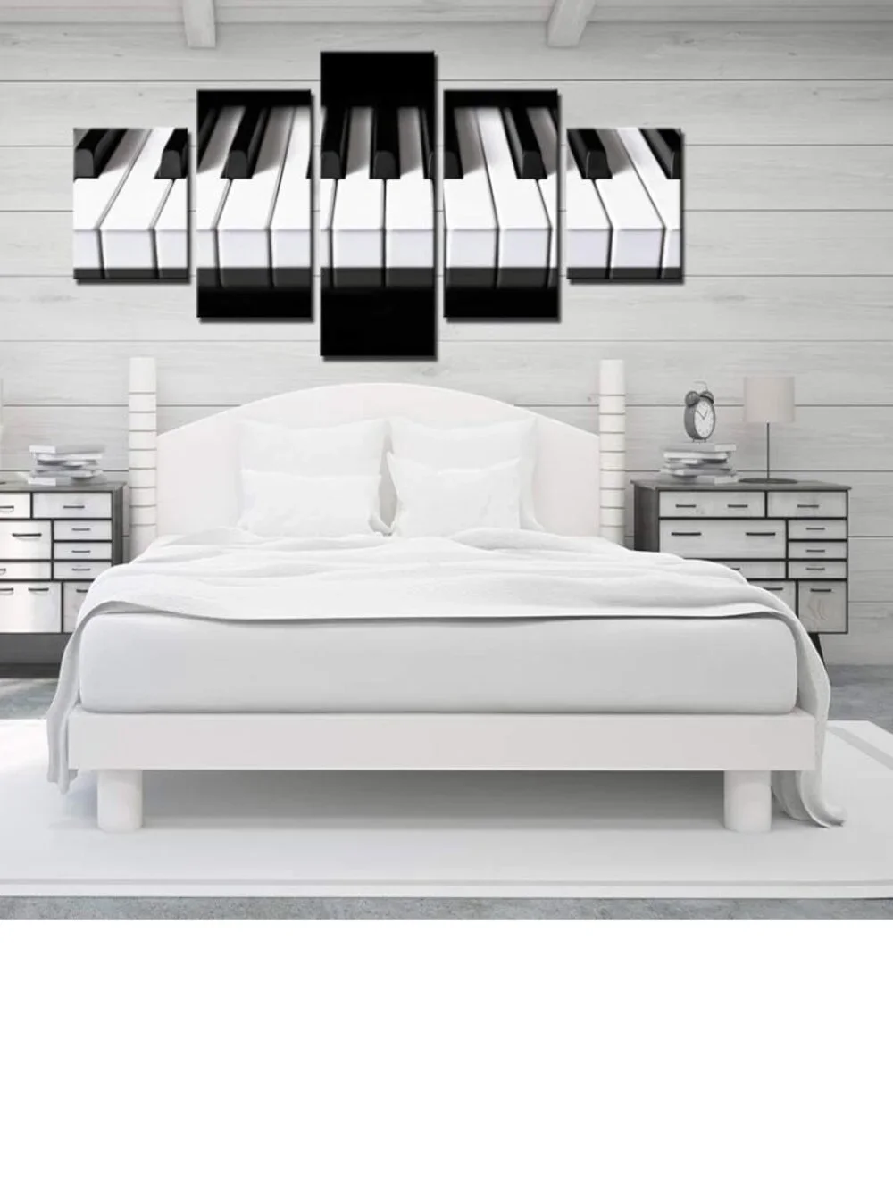 5 Panel Piano Keyboard Canvas Wall Art Black White Modern Music Decor